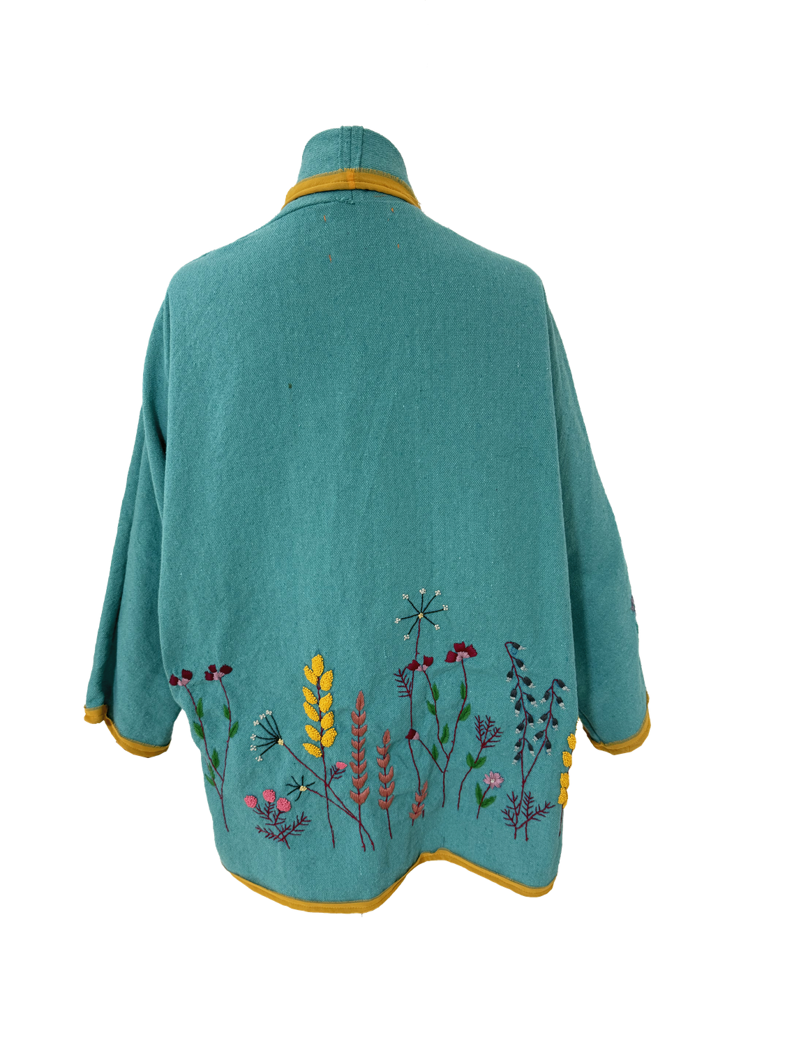 Nadia Dajani x UNHCR Floral Round Jacket in Turquoise with Yellow Trim