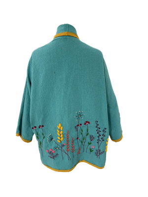 Nadia Dajani x UNHCR Floral Round Jacket in Turquoise with Yellow Trim
