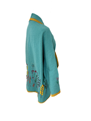 Nadia Dajani x UNHCR Floral Round Jacket in Turquoise with Yellow Trim