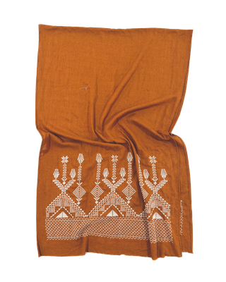Heavily Embroidered Ochre Scarf