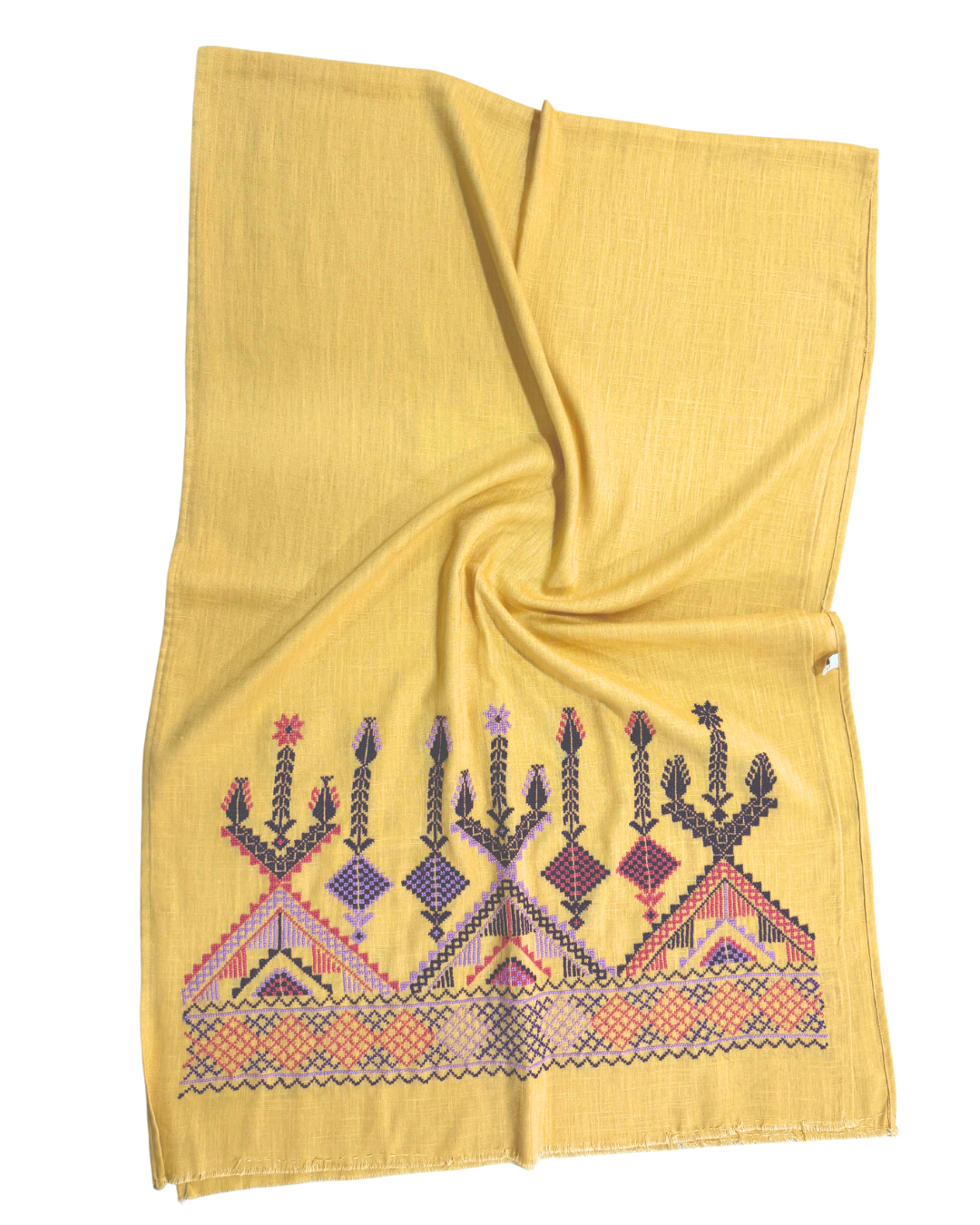 Heavily Embroidered Yellow Scarf