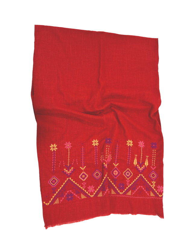 Nadia Dajani x MAP Heavily Embroidered Scarf in Orange