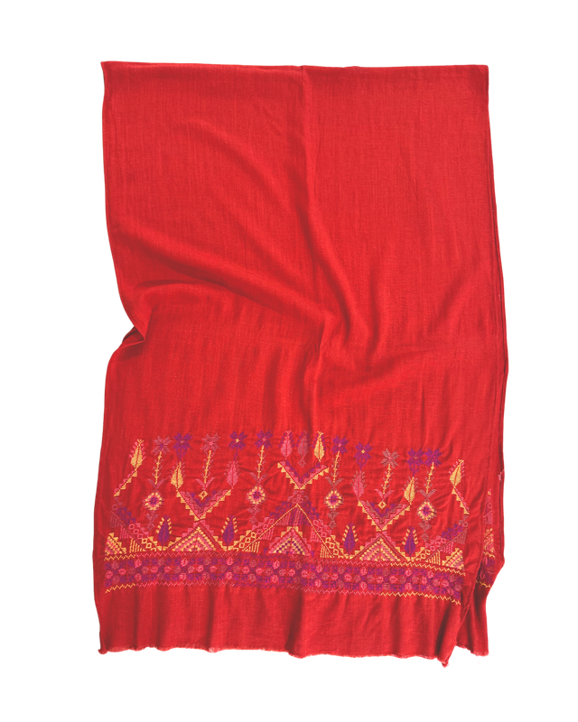 Nadia Dajani x MAP Heavily Embroidered Scarf in Orange