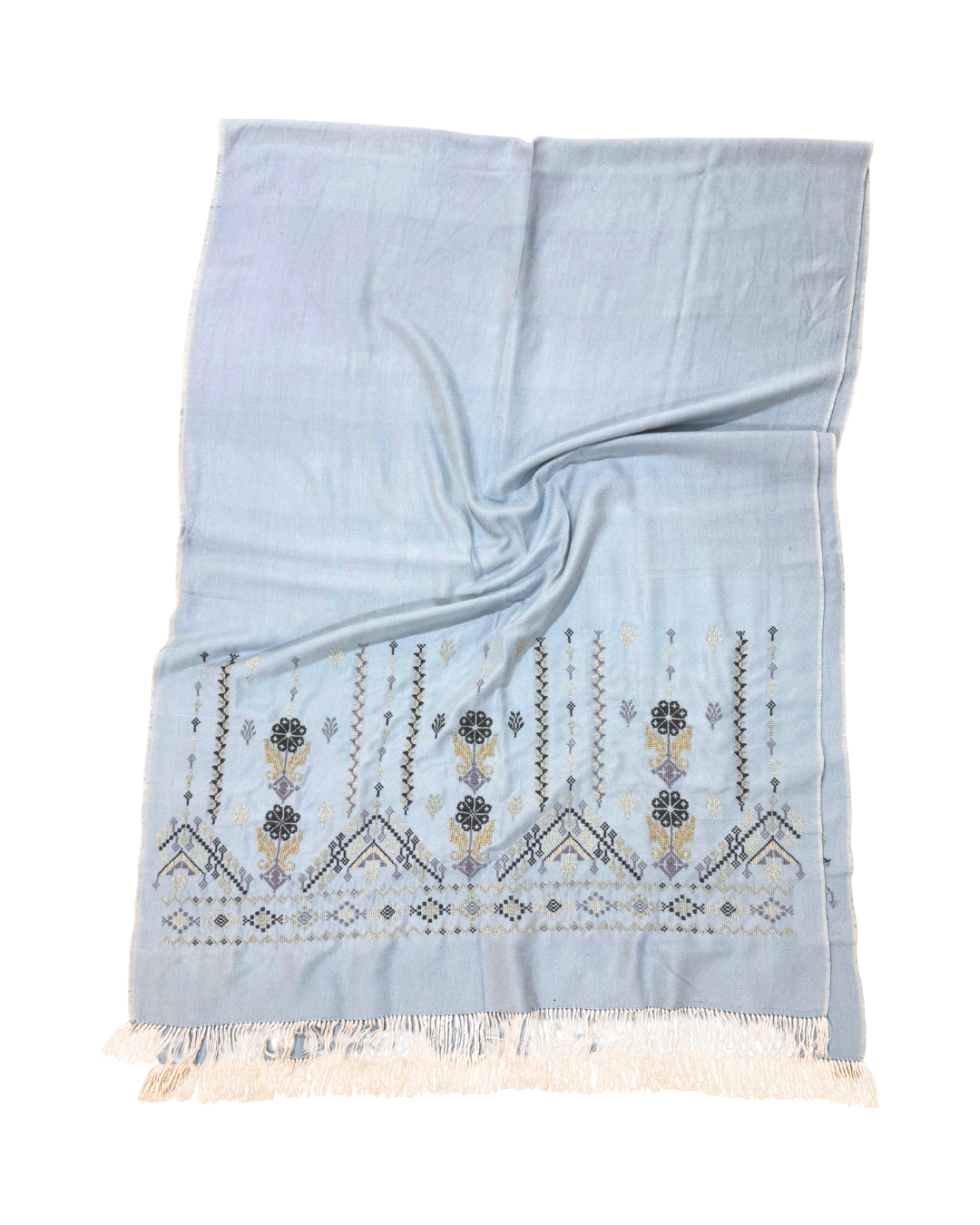 Nadia Dajani x MAP Heavily Embroidered Cotton Scarf in Light Blue