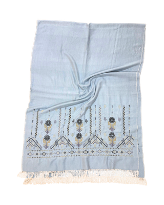 Nadia Dajani x MAP Heavily Embroidered Cotton Scarf in Light Blue