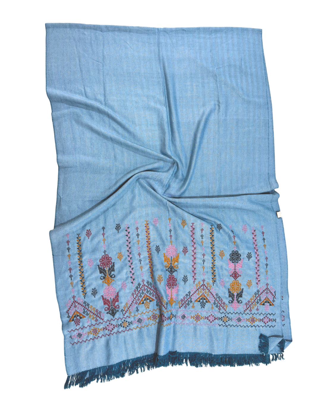 Nadia Dajani x MAP Heavily Embroidered Cotton Scarf in Dark Blue
