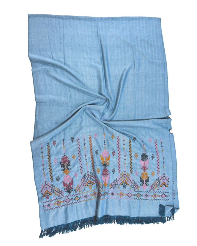Nadia Dajani x MAP Heavily Embroidered Cotton Scarf in Dark Blue