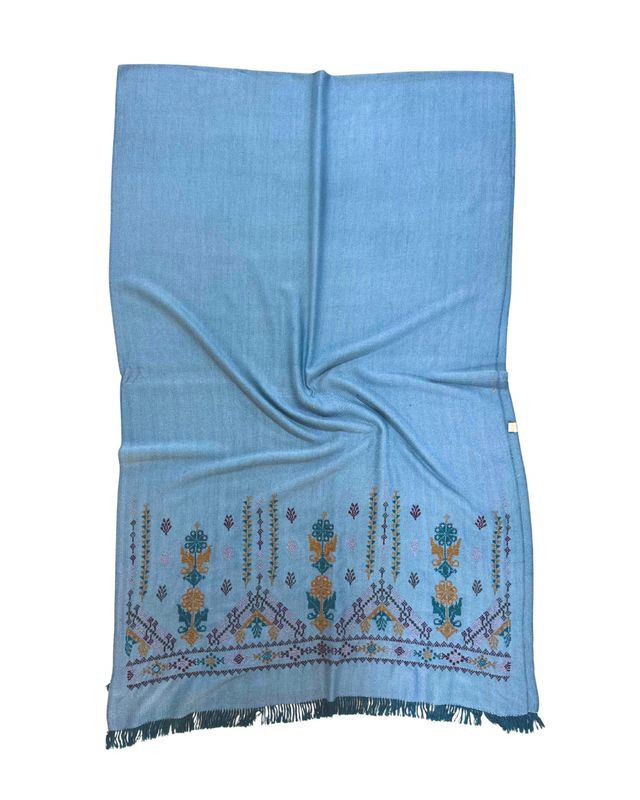 Nadia Dajani x MAP Heavily Embroidered Cotton Scarf in Dark Blue