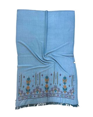 Nadia Dajani x MAP Heavily Embroidered Cotton Scarf in Dark Blue