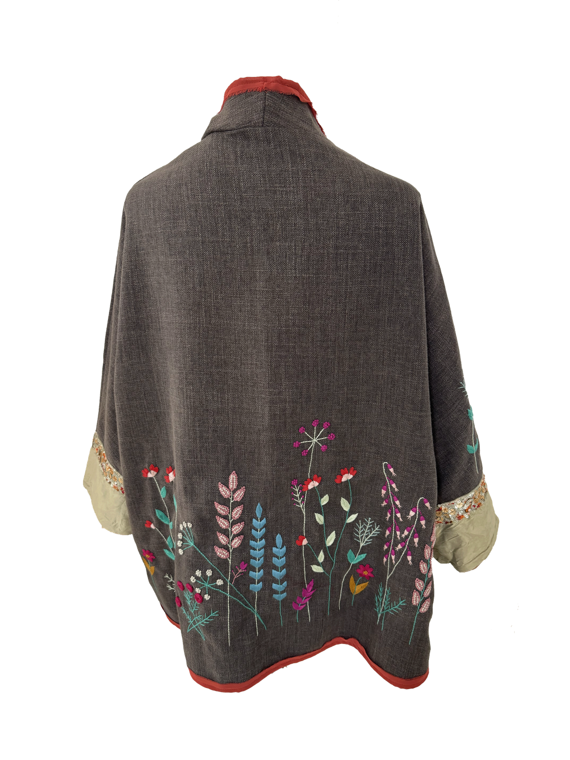 Nadia Dajani x UNHCR Floral Round Jacket in Brown with Sequin Cuffs