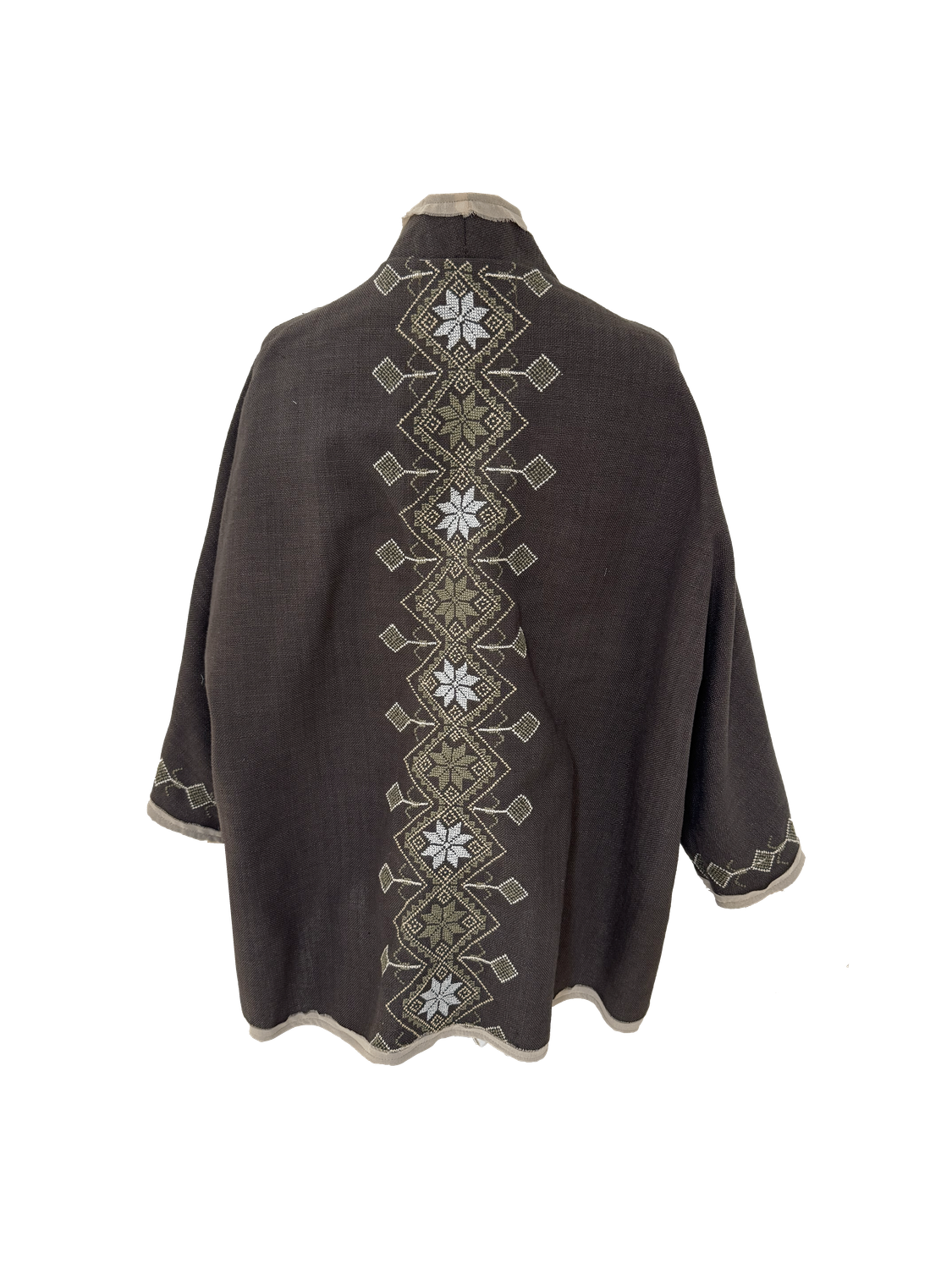 Nadia Dajani x MAP Olive Green Hand Embroidered Brown Round Jacket
