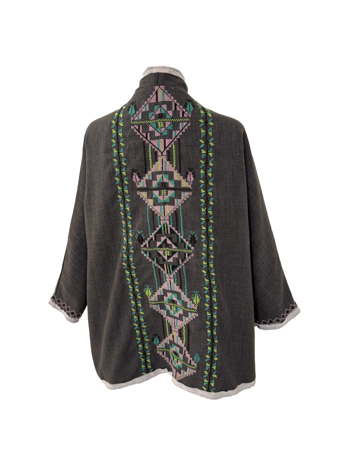 Nadia Dajani x MAP Pink and Green Hand Embroidered Brown Round Jacket