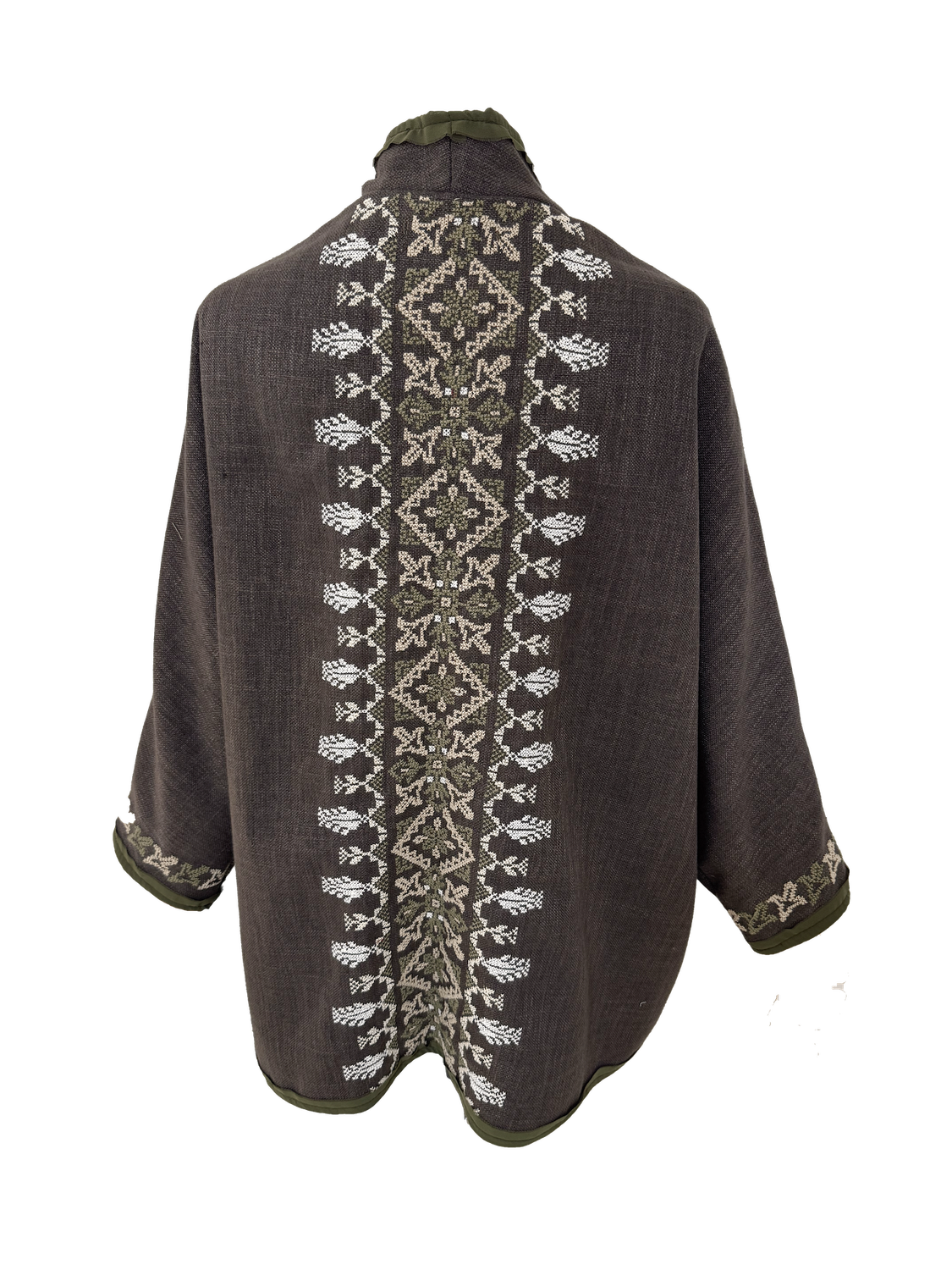 Nadia Dajani x MAP Hand Embroidered Brown Round Jacket with Olive Green Trim