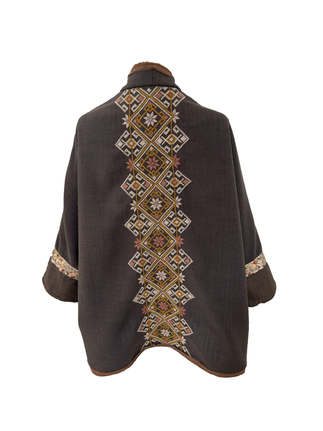 Nadia Dajani x MAP Hand Embroidered Brown Round Jacket with Pattern Cuffs