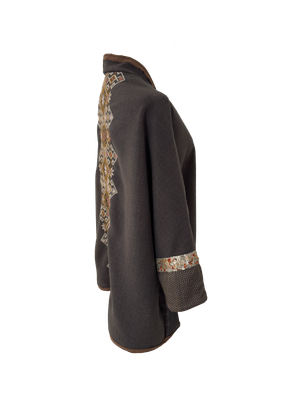 Nadia Dajani x MAP Hand Embroidered Brown Round Jacket with Pattern Cuffs