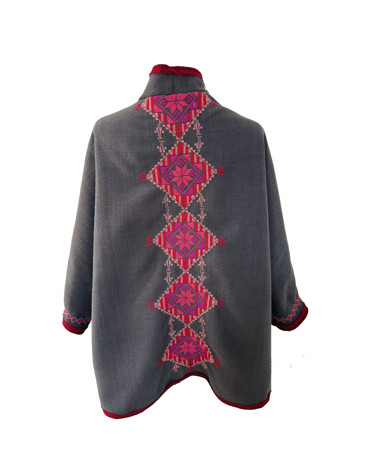 Nadia Dajani x MAP Hand Embroidered Dark Grey Round Jacket with Pink Embroidery