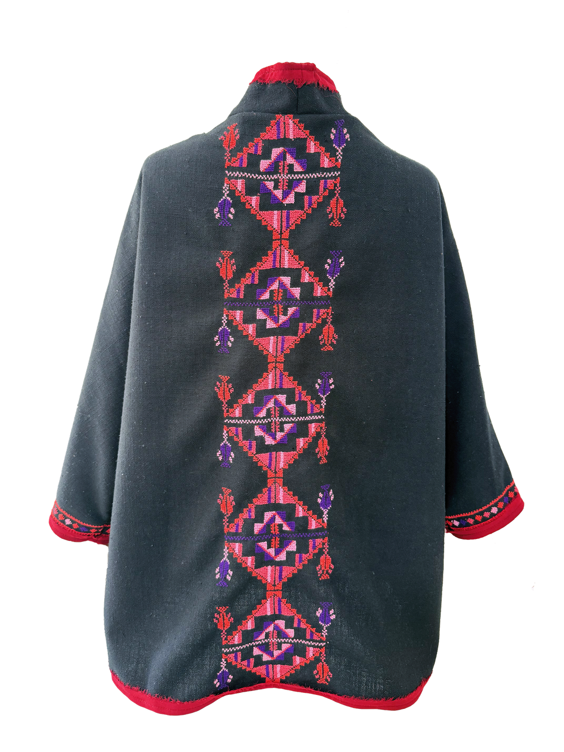 Nadia Dajani x MAP  Black Round Jacket with Red Hand Embroidery
