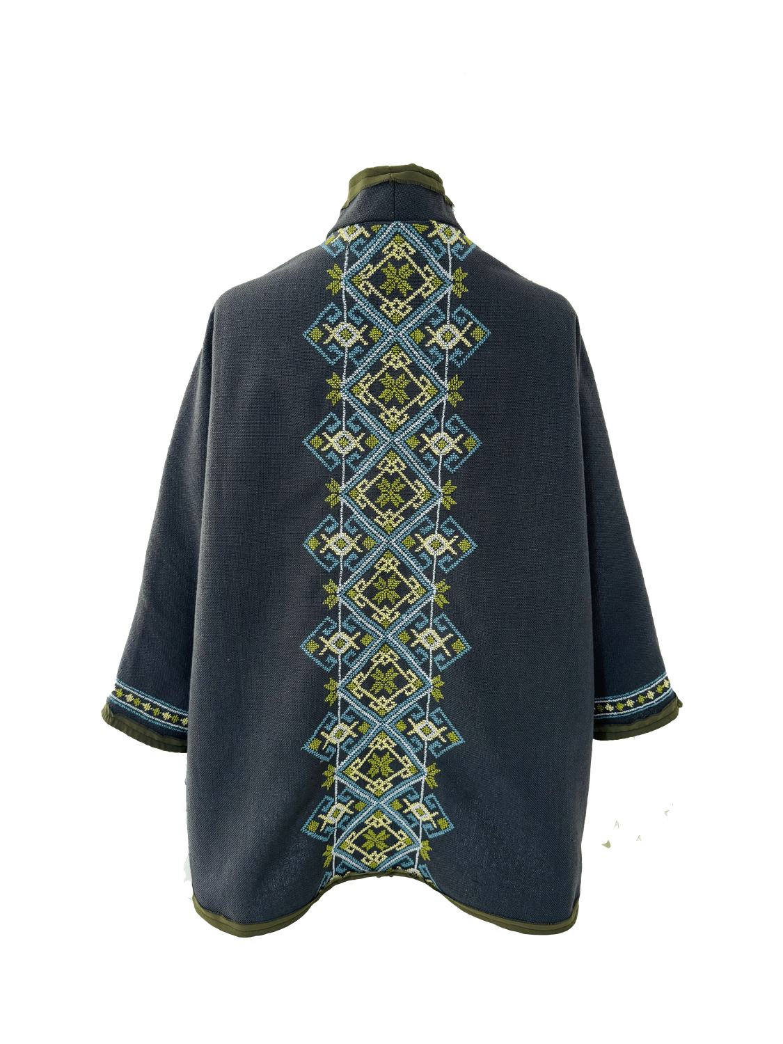 Nadia Dajani x MAP Hand Embroidered Dark Grey Round Jacket with Green Embroidery