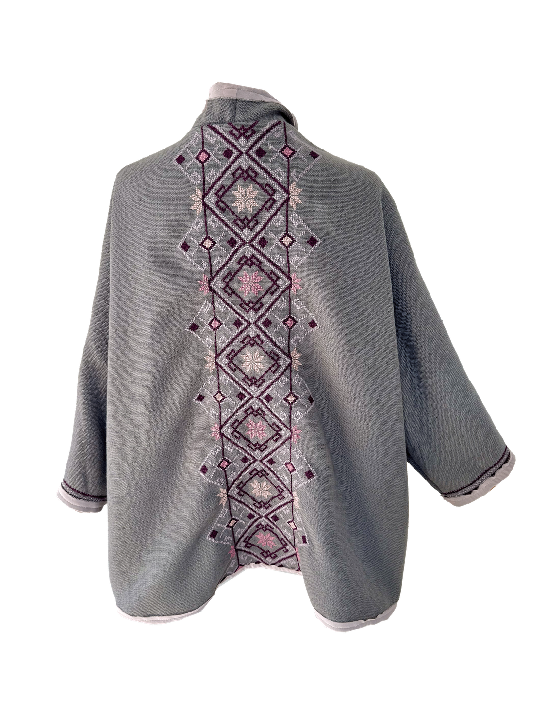 Nadia Dajani x MAP Light Grey Round Jacket with Light Pink Hand Embroidery