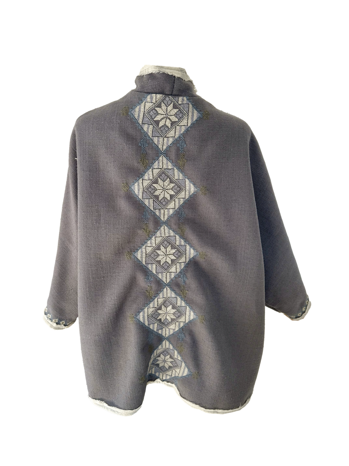 Nadia Dajani x MAP Light Grey Round Jacket with Beige Hand Embroidery