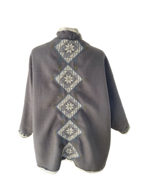 Nadia Dajani x MAP Light Grey Round Jacket with Beige Hand Embroidery