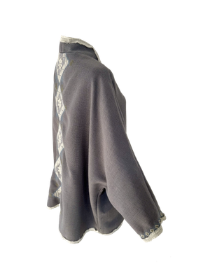 Nadia Dajani x MAP Light Grey Round Jacket with Beige Hand Embroidery