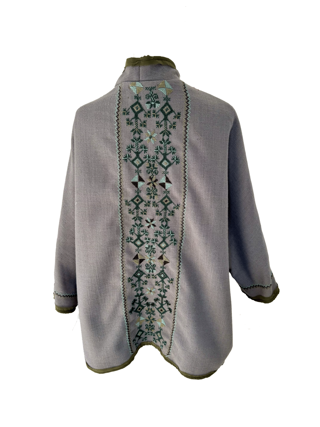 Nadia Dajani x MAP Light Grey Round Jacket with Teal Hand Embroidery