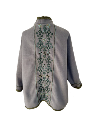 Nadia Dajani x MAP Light Grey Round Jacket with Teal Hand Embroidery
