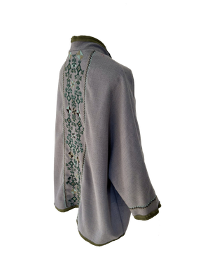Nadia Dajani x MAP Light Grey Round Jacket with Teal Hand Embroidery