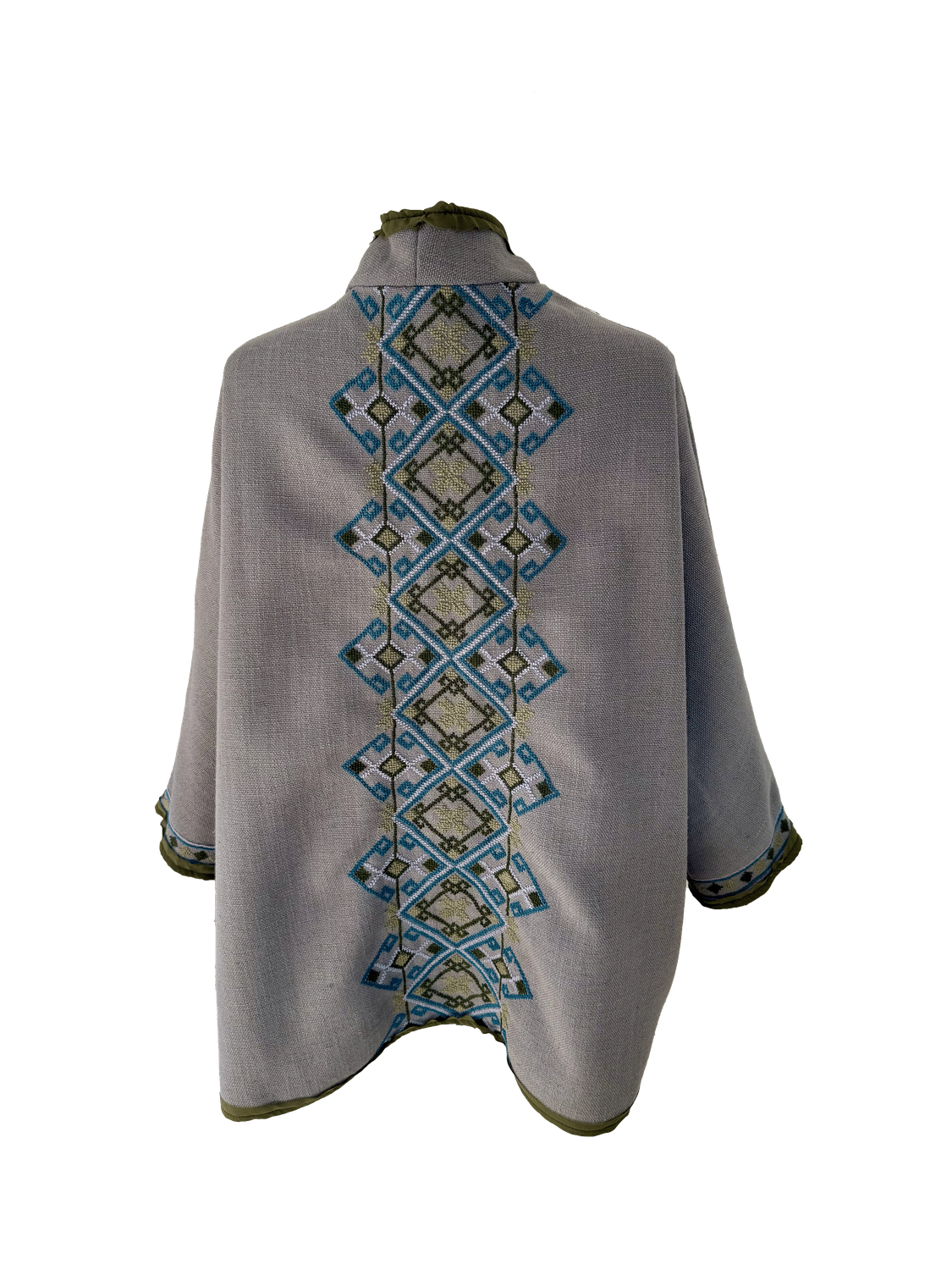 Nadia Dajani x MAP Light Grey Round Jacket with Green Hand Embroidery