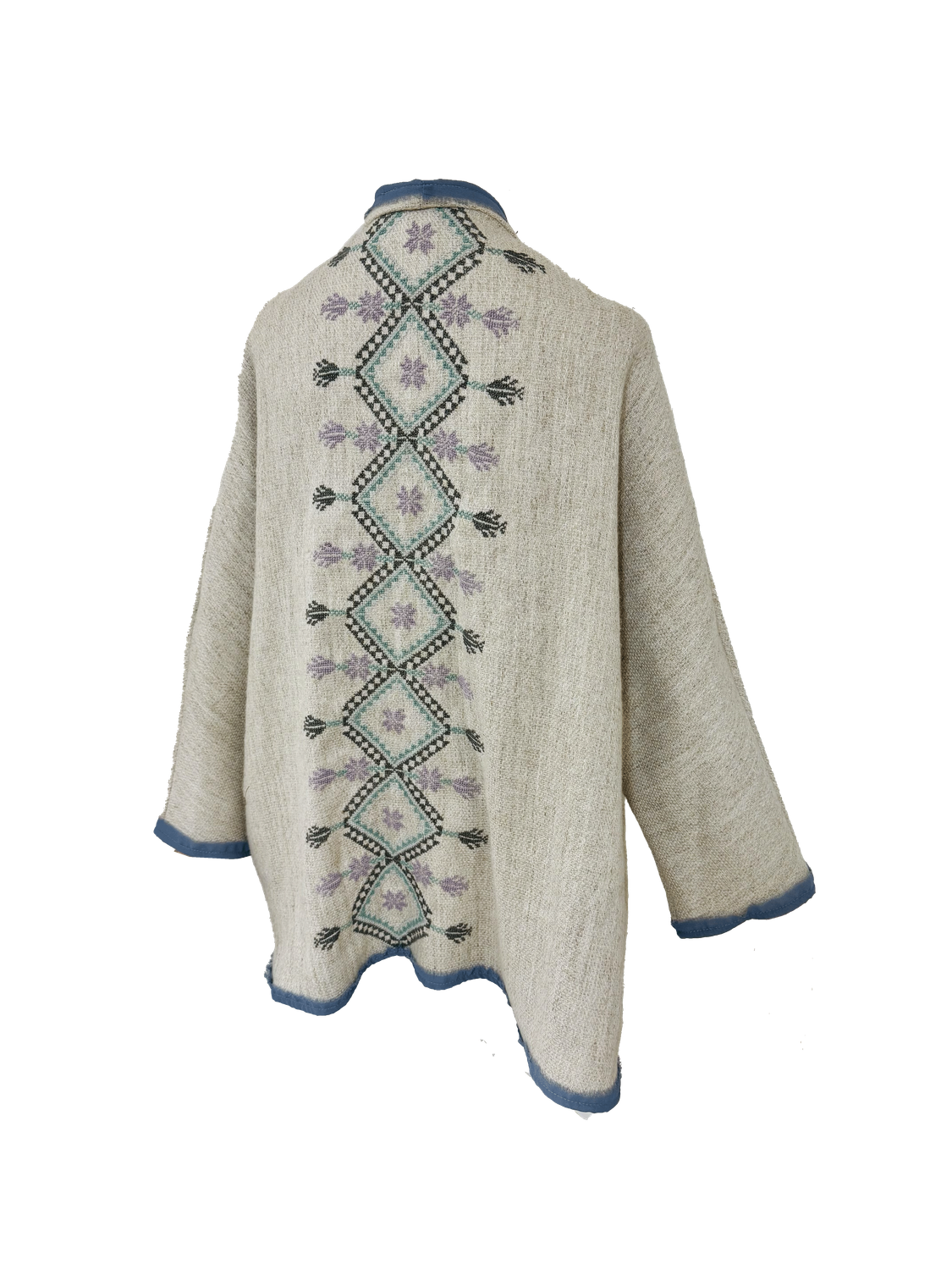 Nadia Dajani x MAP Hand Embroidered Beige Round Jacket with Lavender Trim