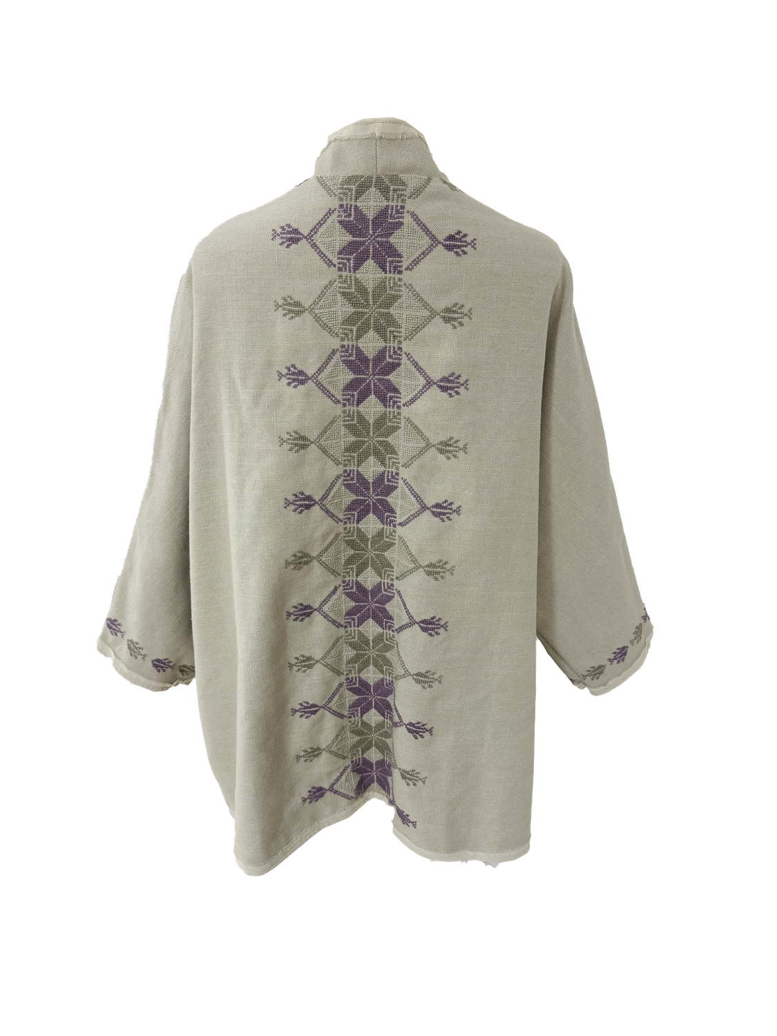 Nadia Dajani x MAP Hand Embroidered Beige Round Jacket with Purple and Green Embroidery
