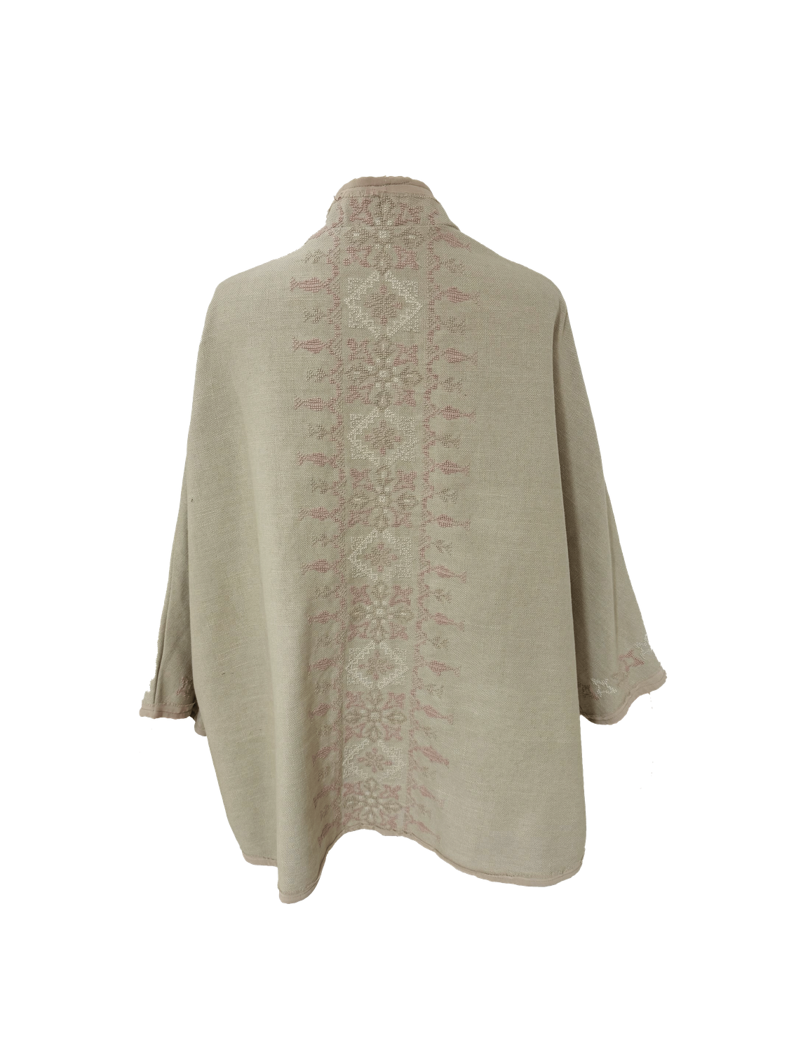 Nadia Dajani x MAP Hand Embroidered Beige Round Jacket with Light Pink Embroidery