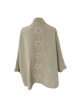Nadia Dajani x MAP Hand Embroidered Beige Round Jacket with Light Pink Embroidery