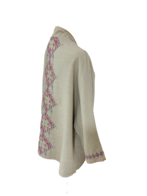 Nadia Dajani x MAP Hand Embroidered Beige Round Jacket with Pink and Green Embroidery