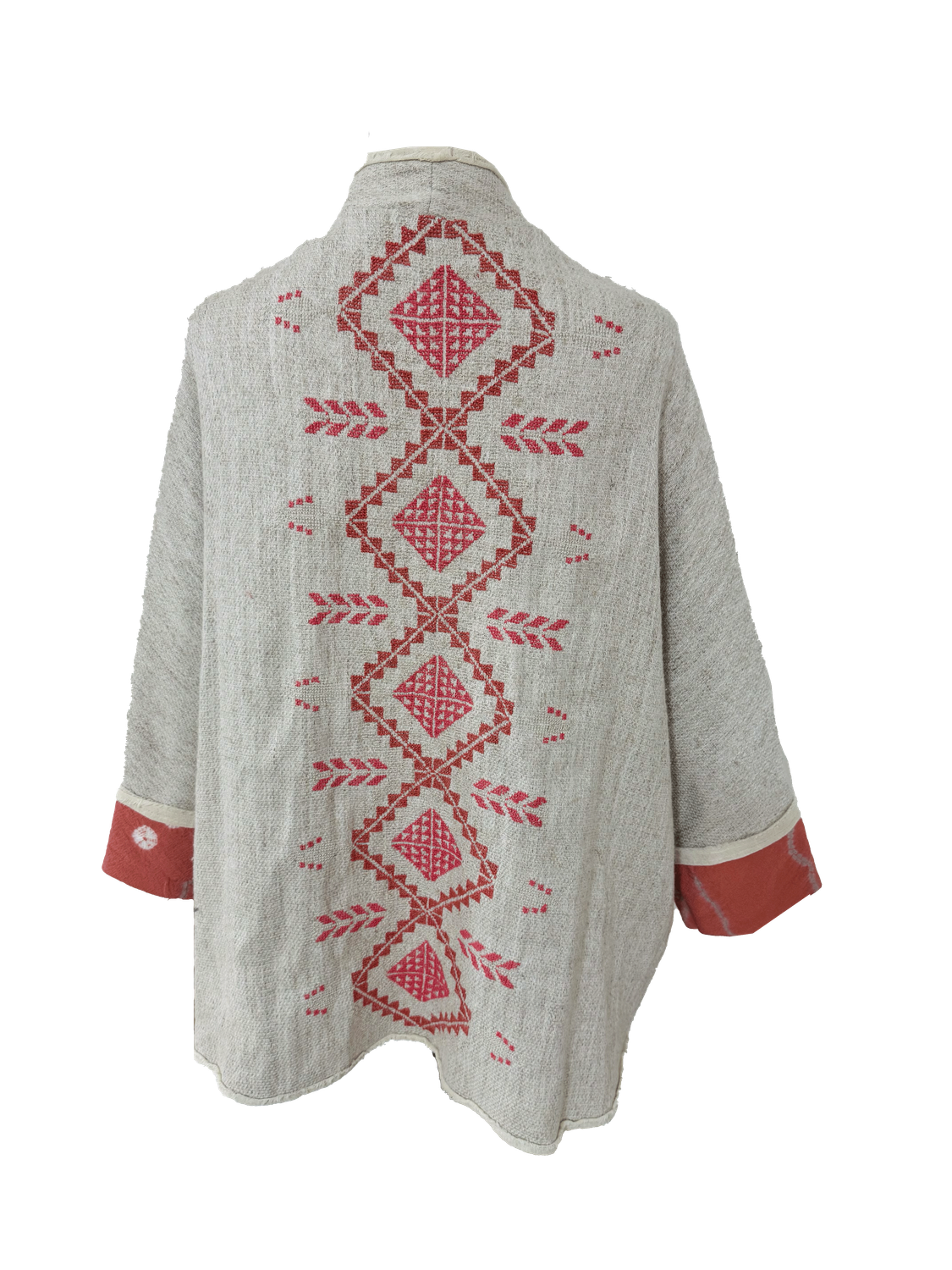 Nadia Dajani x MAP Hand Embroidered Beige Round Jacket with Coral Embroidery