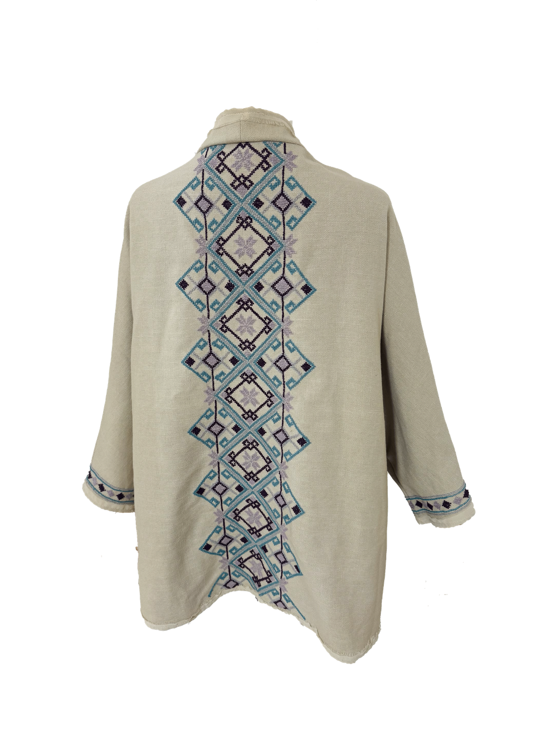 Nadia Dajani x MAP Hand Embroidered Beige Round Jacket with Blue and Purple Embroidery