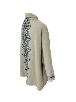 Nadia Dajani x MAP Hand Embroidered Beige Round Jacket with Blue and Purple Embroidery