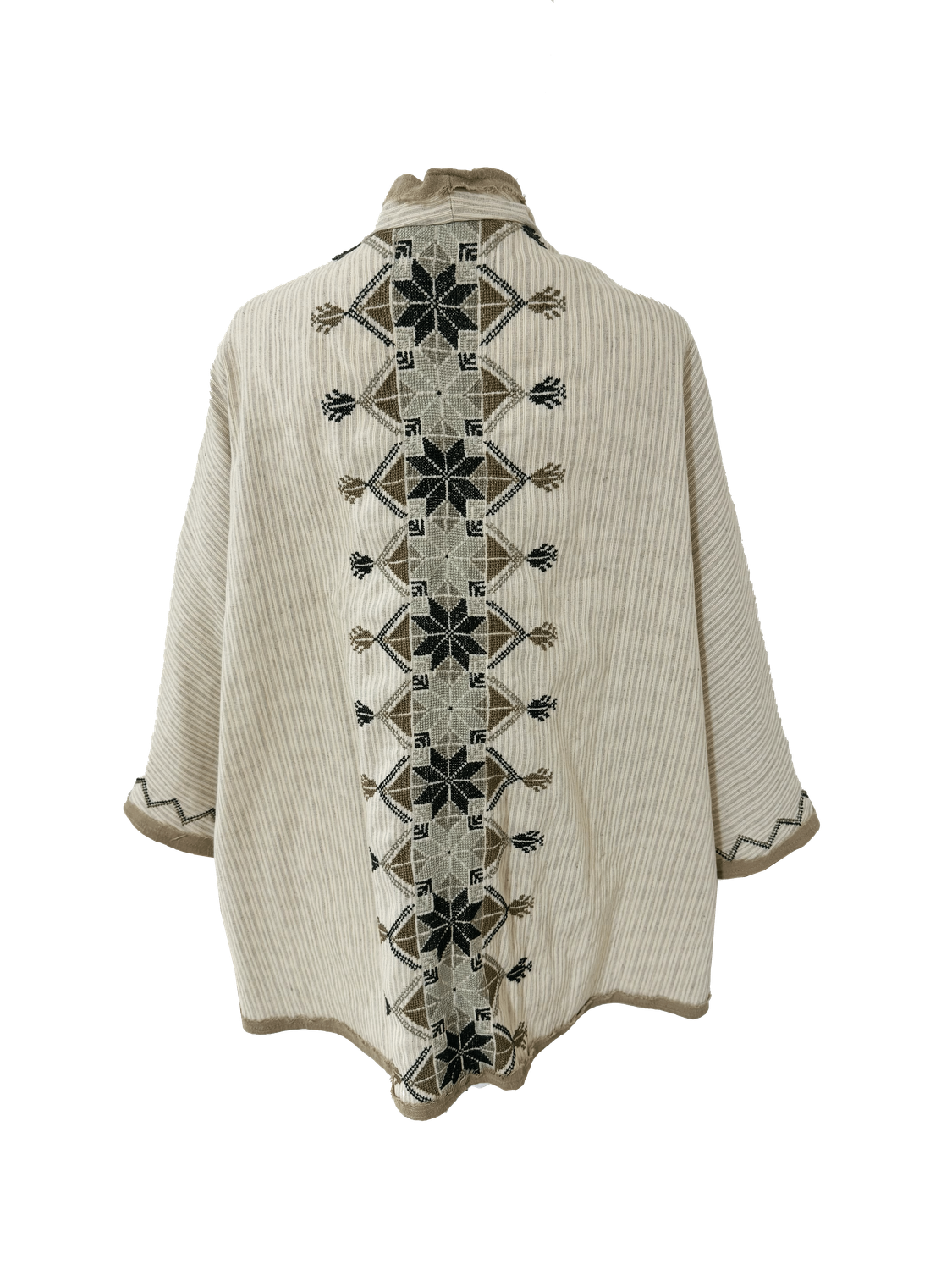 Nadia Dajani x MAP Hand Embroidered Striped Beige Round Jacket
