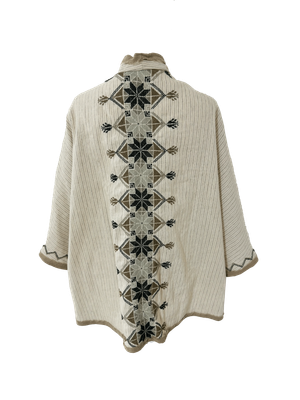Nadia Dajani x MAP Hand Embroidered Striped Beige Round Jacket