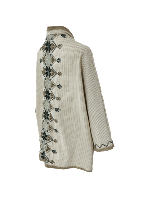 Nadia Dajani x MAP Hand Embroidered Striped Beige Round Jacket