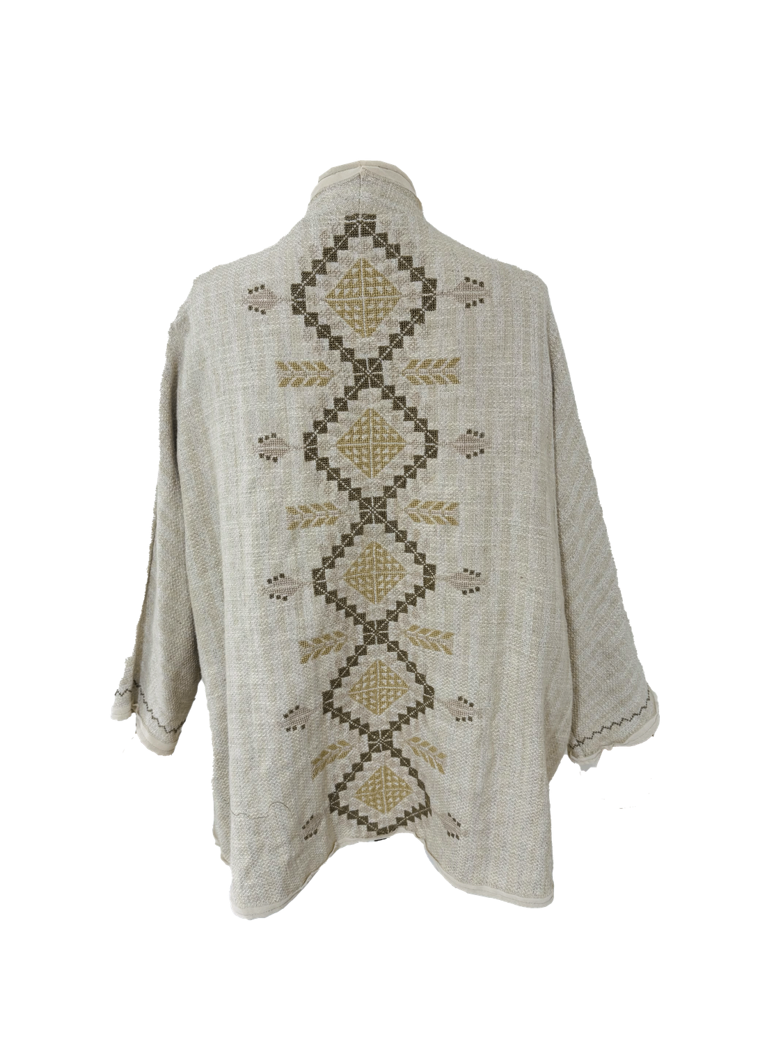 Nadia Dajani x MAP Hand Embroidered Striped Beige Round Jacket with Green Embroidery
