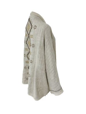 Nadia Dajani x MAP Hand Embroidered Striped Beige Round Jacket with Green Embroidery