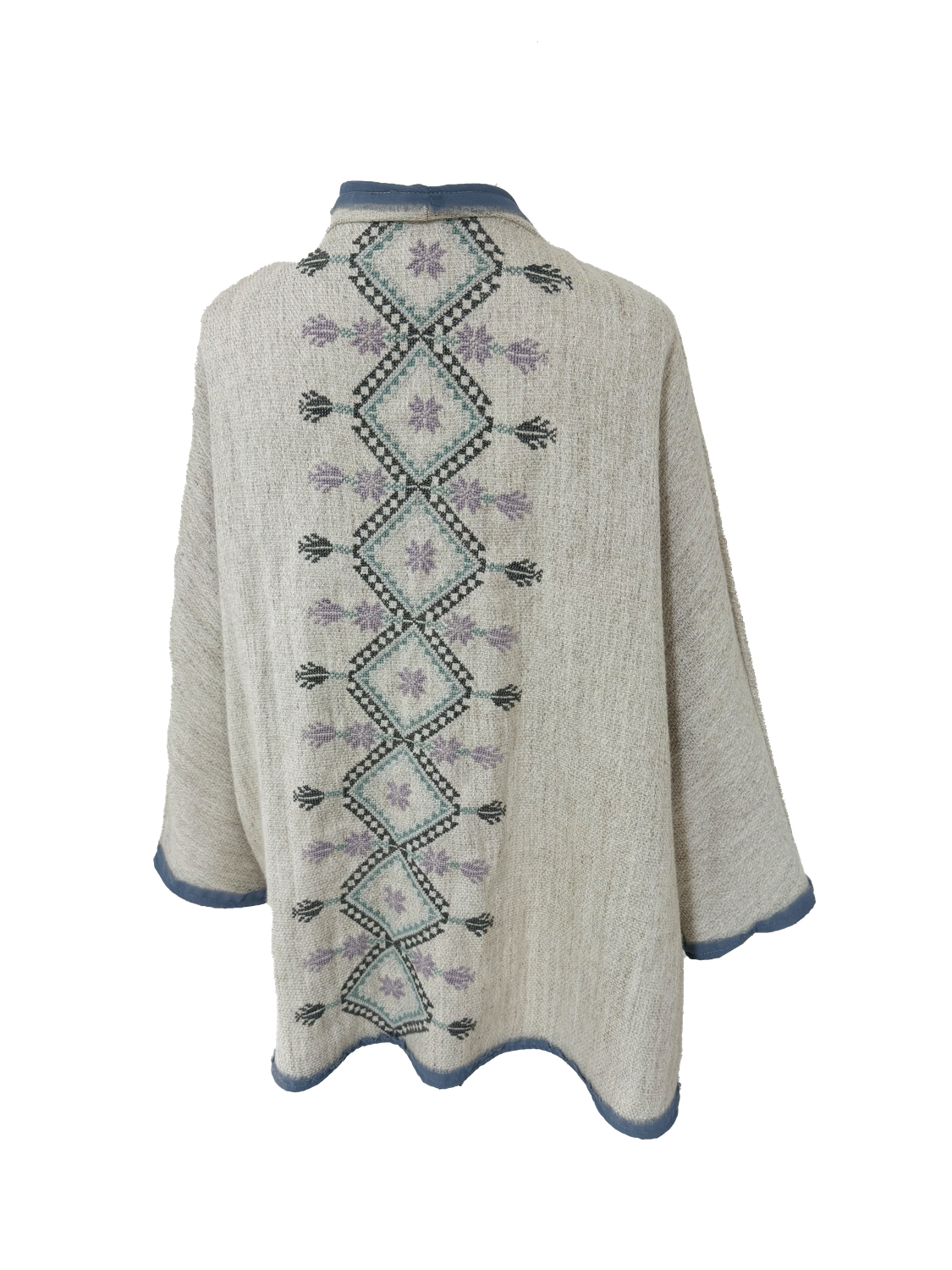 Nadia Dajani x MAP Hand Embroidered Beige Round Jacket with Purple and Blue Embroidery