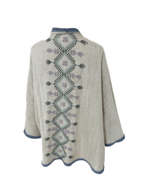 Nadia Dajani x MAP Hand Embroidered Beige Round Jacket with Purple and Blue Embroidery