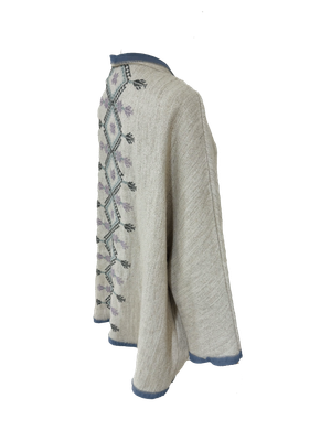 Nadia Dajani x MAP Hand Embroidered Beige Round Jacket with Purple and Blue Embroidery