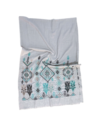 Light Grey Heavily Embroidered Scarf