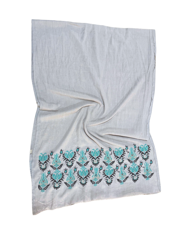Light Grey Heavily Embroidered Scarf