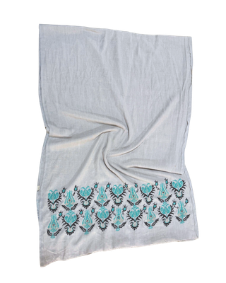 Light Grey Heavily Embroidered Scarf