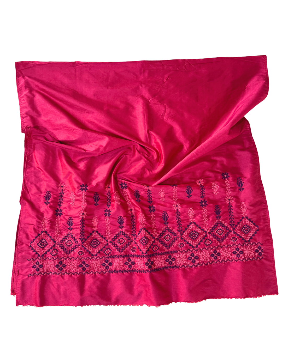 Double Width Hand Embroidered Silk Scarf in Red